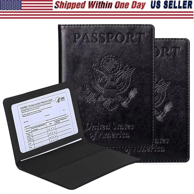 Leather Passport Vaccine Card Passport Holder Travel Wallet Blocking Case Cover