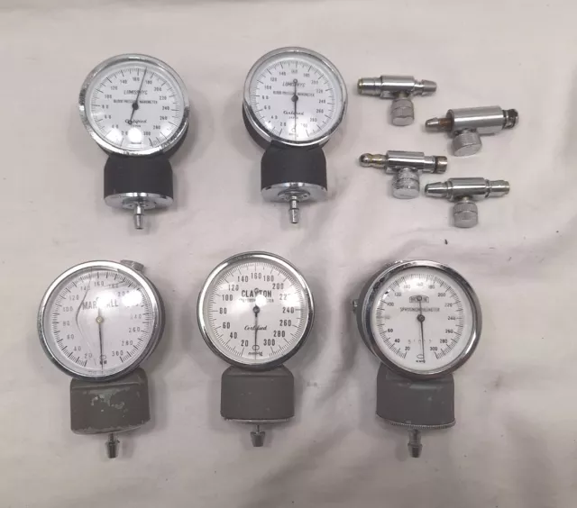 Vintage Medical Blood Pressure Cuff Sphygmomanometer Gauges Lot of Parts
