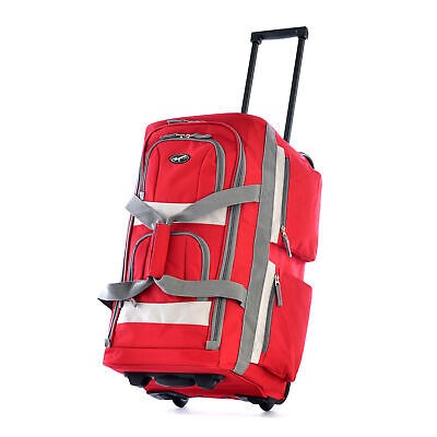 Olympia 22 Inch 8 Pocket U Shape Rolling Duffel Bag with Handle, Red (Open Box)