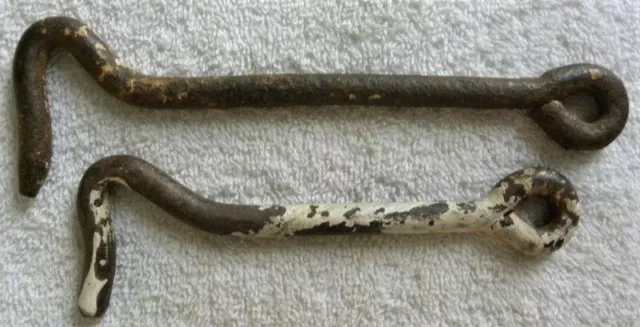 2 Old Original Barn, Shed, Cabin Door, Gate Hooks, Old Paint (B)