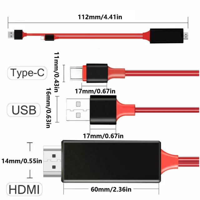 USB Type C to HDMI Converter Cable 4K HD TV Transfer Adapter for Phone PC TV 3