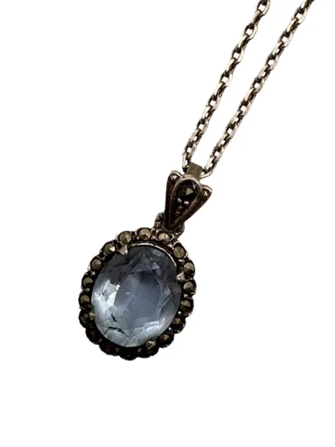 Collier Argent Pierre Bleu Vintage - Bijoux Ancien