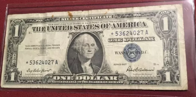 1957 A $1 One Dollar Bill Blue Seal Silver Certificate Star Note # *53624027A