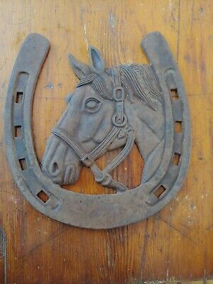 Vintage Cast Iron Horse  Antiqued Rust Finish Horseshoe equestrian