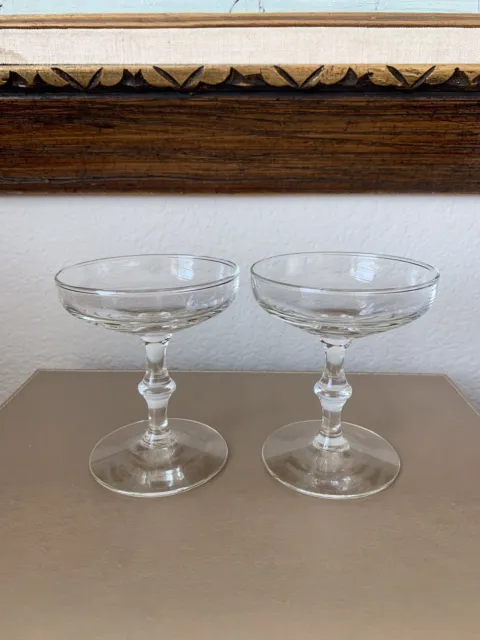 VTG Set of 2 Champagne Coupes MCM Retro Barware Cocktail Toasting Glasses GUC