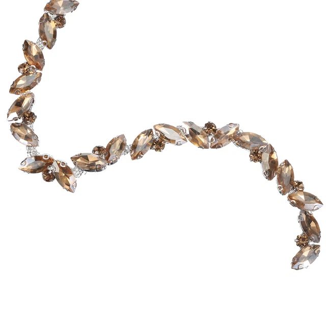 1 Yard Rhinestone Chain Trim, 10mm Shiny Crystal Chain Applique (Champagne)