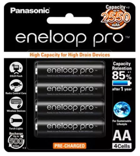 4 x Panasonic Eneloop Pro rechargeable AA battery pack MADE IN JAPAN 2550MAH