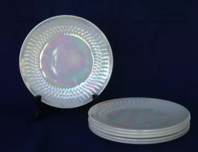 Anchor Hocking Fire King White Pearl Lustre Side Plates X 6 Vintage