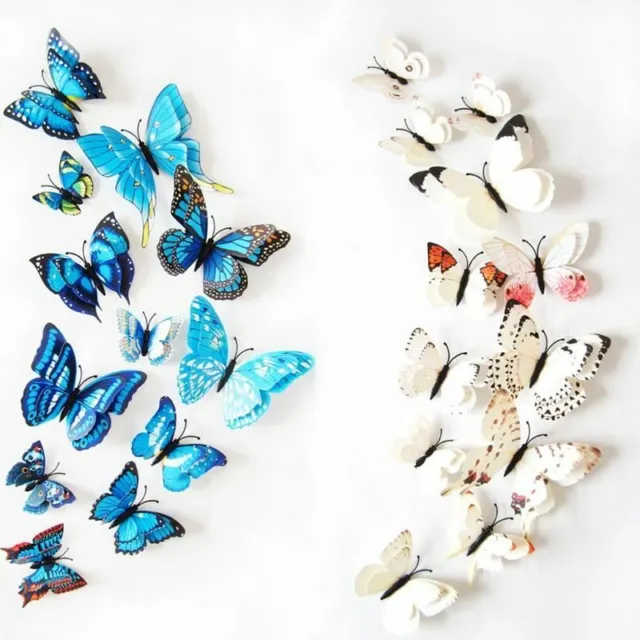 12 Piezas Adhesivos de Pared Juego 3D Mariposa Colores Doble Capas Pegatinas