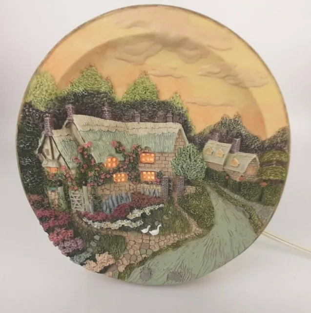 English Country Cottage Lighted Plate Night Light Ceramic 3D 6 3/4" House Home