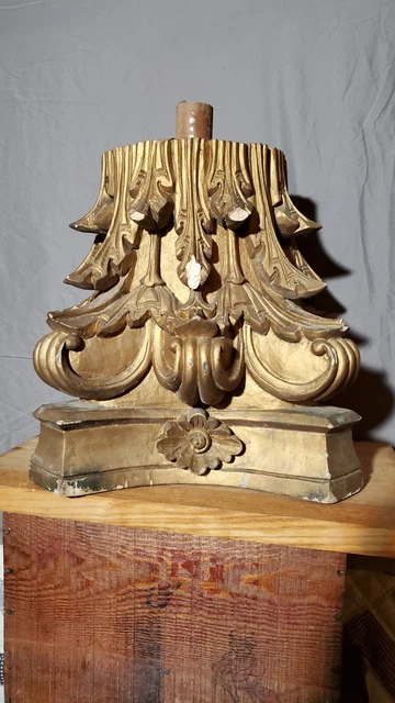 Antique Decorative Architectural Salvage Carved Oak Column Capital 5