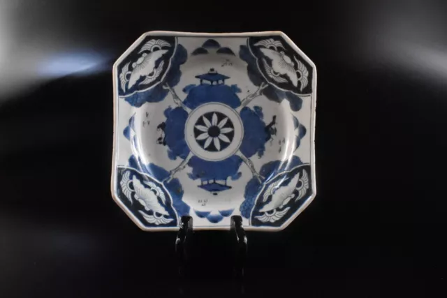 F4999: Japanese Old Imari-ware Blue&White Landscape Person painting PLATE/dish