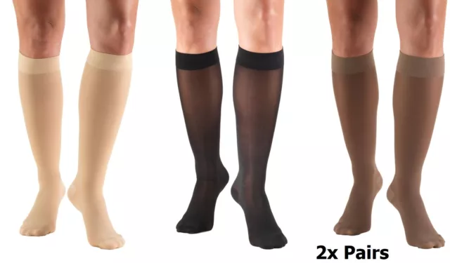 Truform Women's 0253 Sheer Compression Stockings Knee High 30-40 mmHg [2x Pairs]