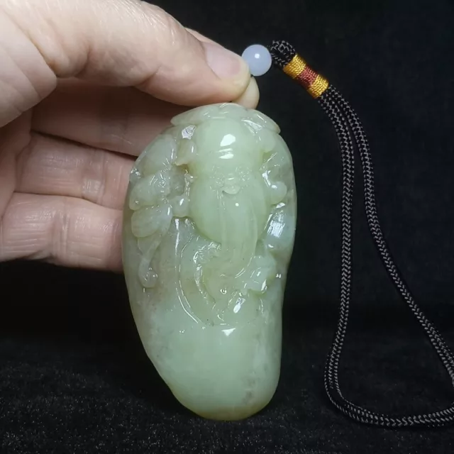 3.2 inch Chinese Hetian Jade Hand Carving God of Wealth Bat Pendant statue Gift