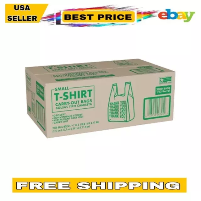 "2000 Small T-Shirt Carry-Out Bags, 7x5x15, Eco-Friendly