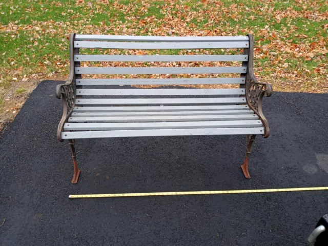 Antique Cast Iron Garden Park Bench W/ LION HEAD Ends Ornate Victorian, VINTAGE.