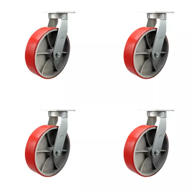 10 Inch Extra Heavy Duty Red Poly on Cast Iron Wheel Swivel Caster Set of 4