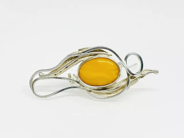 Fabulous Butterscotch Egg Yolk Amber Designer Brooch 800 Solid Silver #18298