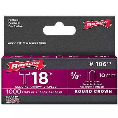 Arrow T18 3/8" -10mm Round Crown Staples Pack 1000