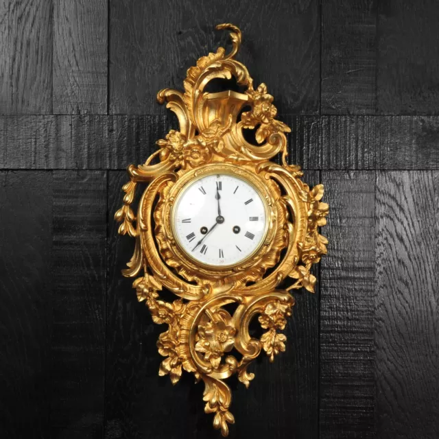 Antique French Gilt Bronze Rococo Cartel Wall Clock