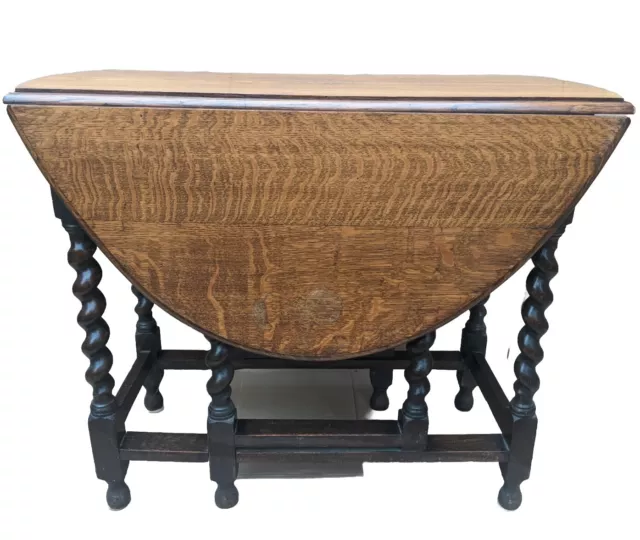 Foldable dining table Antique Oak Oval Barley Twist Gate Leg Tea drop leaf vinta
