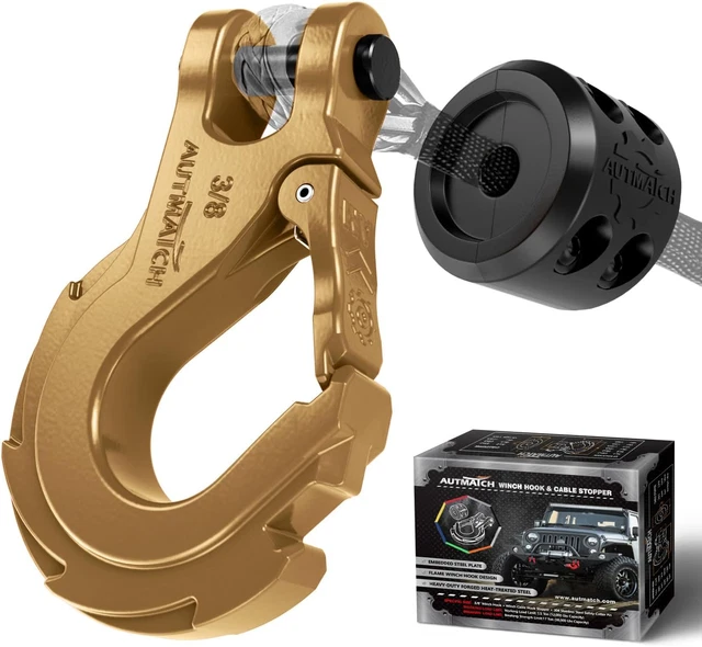Winch Hook Safety Latch 3/8" - Grade 70 Forged Steel Clevis Slip Hook and Winch