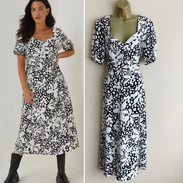 MATALAN PAPAYA LADIES MIDI DRESS Black white Floral Size 12 BNWTS 14.50 PicClick UK