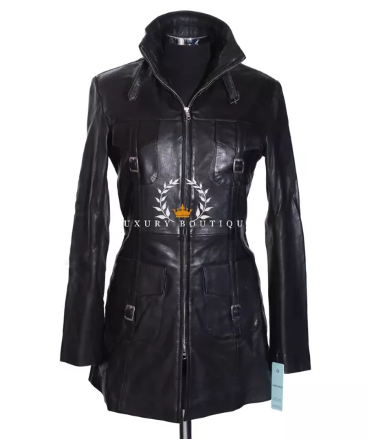 Lauren Black Ladies Smart Military Designer Real Lambskin Leather Fashion Jacket