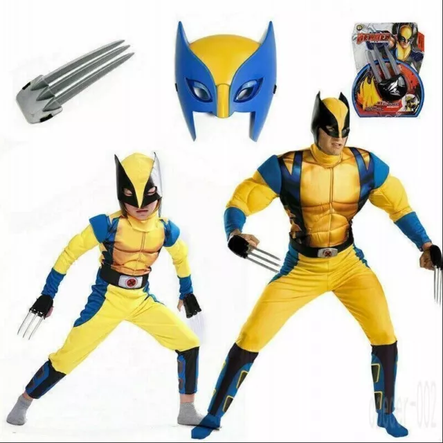 Boys Wolverine Book Week Costume Tight Muscle Suit Cosplay Party Fancy Dress UK