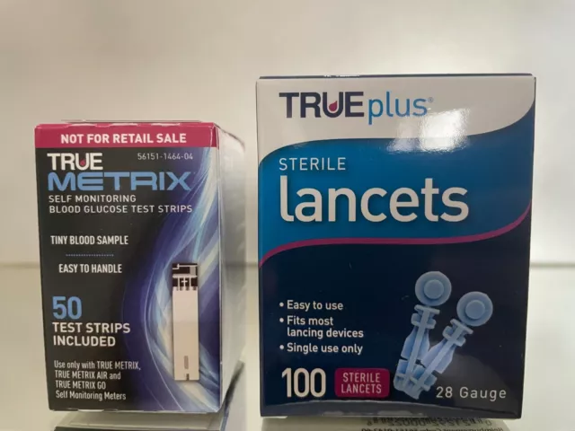 True Metrix Blood Glucose Test Strips 50 CT (1 BOX) EXP 07/2025 + Lancets 100 ct