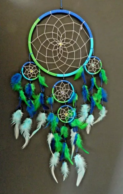 LARGE BLUE AND GREEN TURQUOISE DREAM CATCHER 21 x 45cm GIRLS BOYS DREAMCATCHER