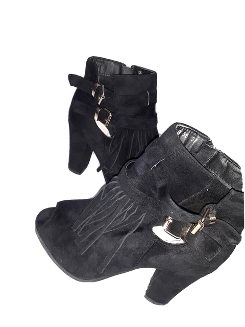 ⭐DIVAS⭐Femme Bottines Noir Haut Talon Point Ouvert Boots Botas Pointure 38