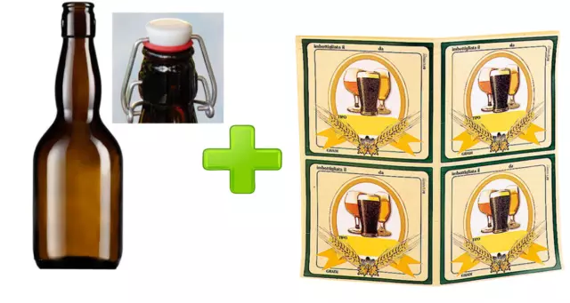 set 100 Etichette adesive + 40 bottiglie birra da 500 ml + 40  tappi meccanici