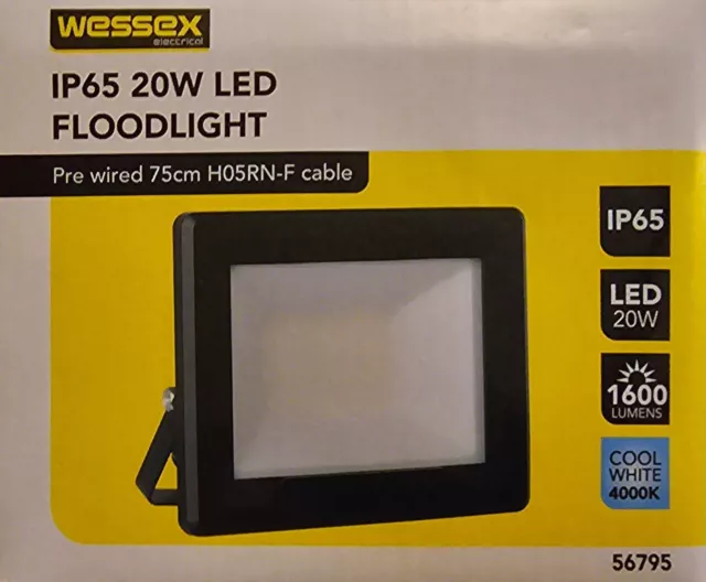 WESSEX IP65 20W LED Floodlight 1600lm Cool White 4000K Pre