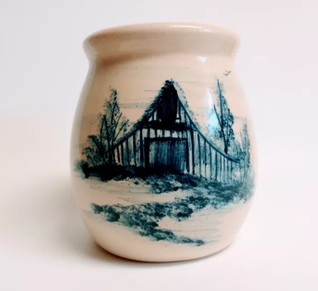 Paul Storie Pottery Crock Vase Utensil Holder 6" T Marshall TX Blue Barn
