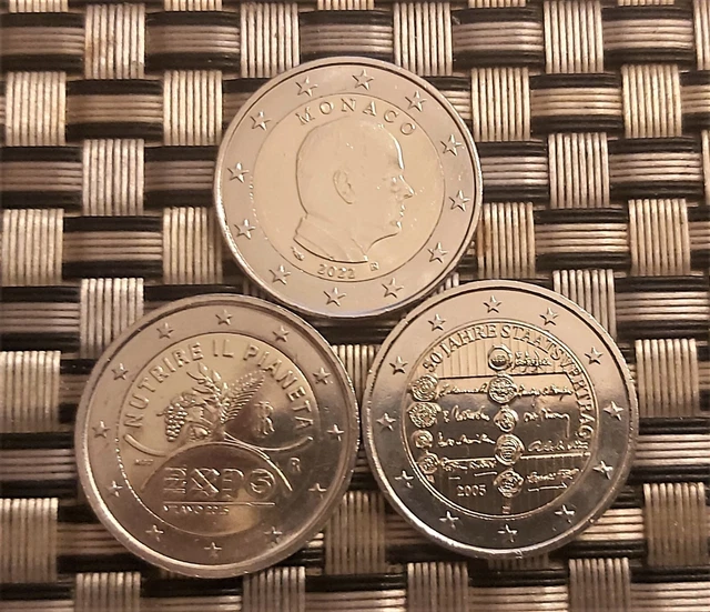 Lot 3 pieces 2Euro Monaco 2022/Italie Expo Universelle /Autriche commémoratives 