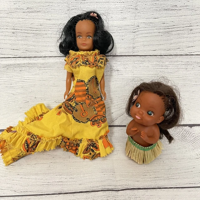 Vtg Lot Hawaiian Hula Luau Dancer Dolls Vinyl Rubber Kona Hawaii Grass Skirt