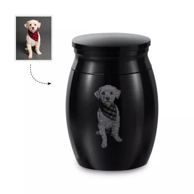 Engraved Photo Pet Memorial Urn Stainless Steel Mini Keepsake Ash Holder Pets