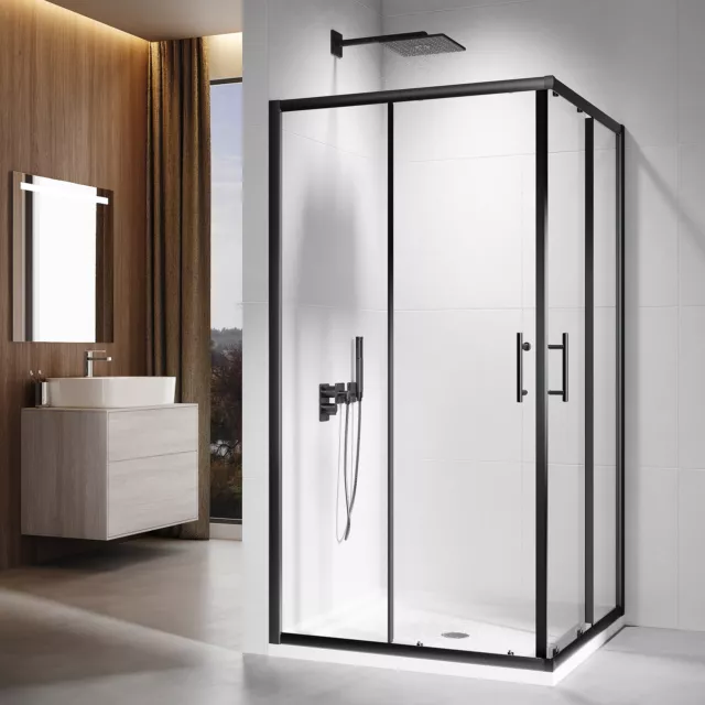 Square Sliding Shower Screen Enclosure Double Door Black 800/860/900/1000/1200mm 3