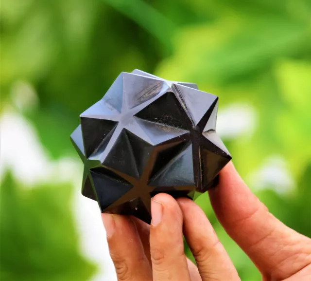 75MM  Black Tourmaline Stone 20 Point Healing Metaphysical Geometry Merkaba Star