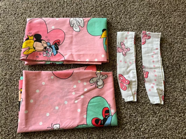 Vintage Disney Minnie Mouse 2 Curtains 2 Tie Backs Hearts & Butterflies Pink