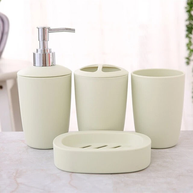 Bathroom Accessories Set 4PCS Soap Dispenser Bottle Dish Washroom Toothbrush cup