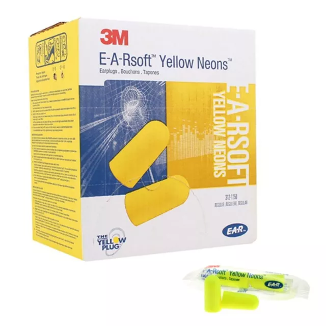 200Pairs Ear Plugs 3M 312-1250 E-A-Rsoft Yellow Neons Noise Reduction 33dB Foam