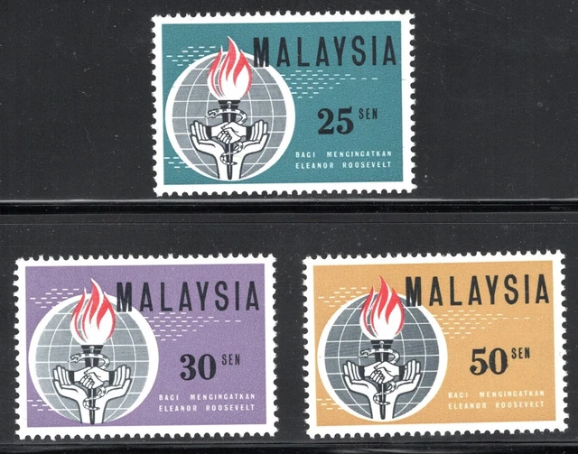 Malaysia Stamp Scott #9-11, Globe, Torch, Snake & Hands, Lot of 3, MNH
