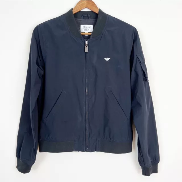 Armani Teen Bomber Jacket Size Youth 14 Blue Zip Pockets Warm Fashion