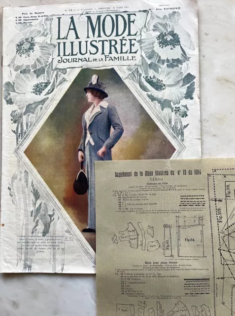 La Mode Illustrée n° 13 du 29 Mars 1914 journal de la famille Femme + son patron