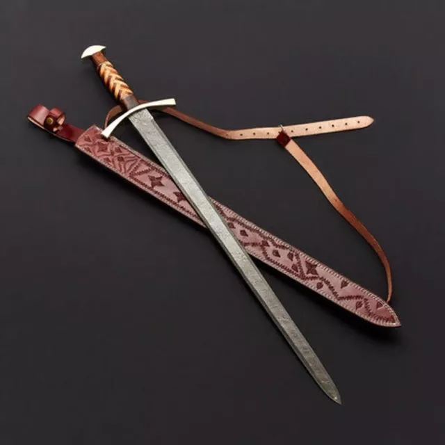 Custom Hand Forged Damascus Steel Medieval / Viking Sword Battle Ready W/Sheath