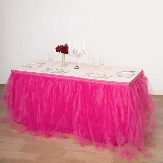 17 ft Fuchsia Multi Layers TULLE TABLE SKIRT Wedding Party Catering Reception