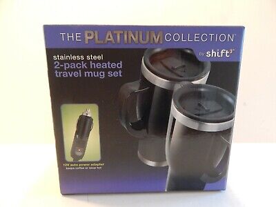 2-Pack Heated Travel Mug Set by Shift 3 New in Box 12 auto power adapter
