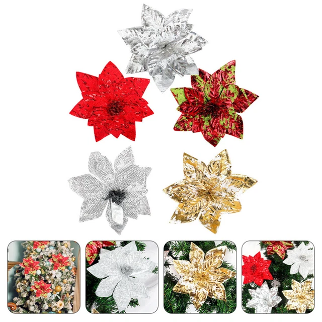 5 piezas tela de Navidad flores árbol de Navidad flores árbol de Navidad decorativo